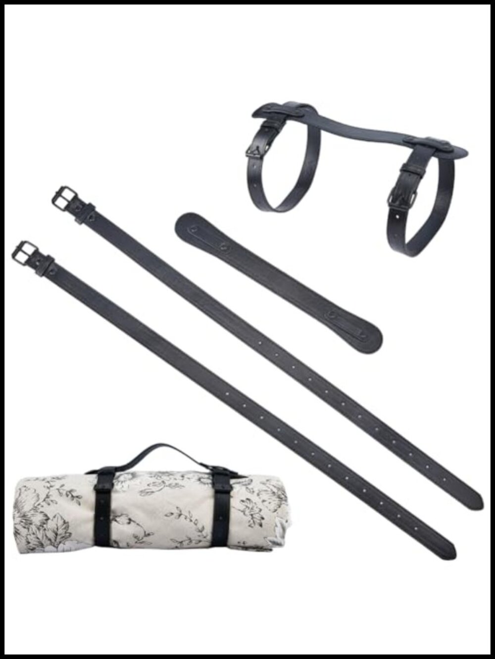 Adjustable Leather Picnic Blanket Carrier Strap H-Shape